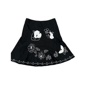 Etcetera Linen Skirt Black White Embroidery Beaded Ribbon 10 Whimsigoth Fairy
